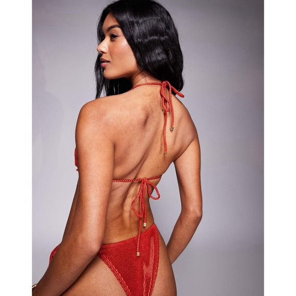 NEW South Beach Crinkle Frill Triangle Bikini Top Rust Gold Womens 2 Ruffle Swim - Picture 14 of 15